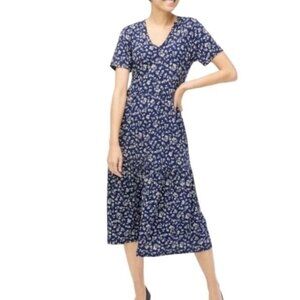 J. Crew Women's Size XS Floral V Neck Dress Navy
